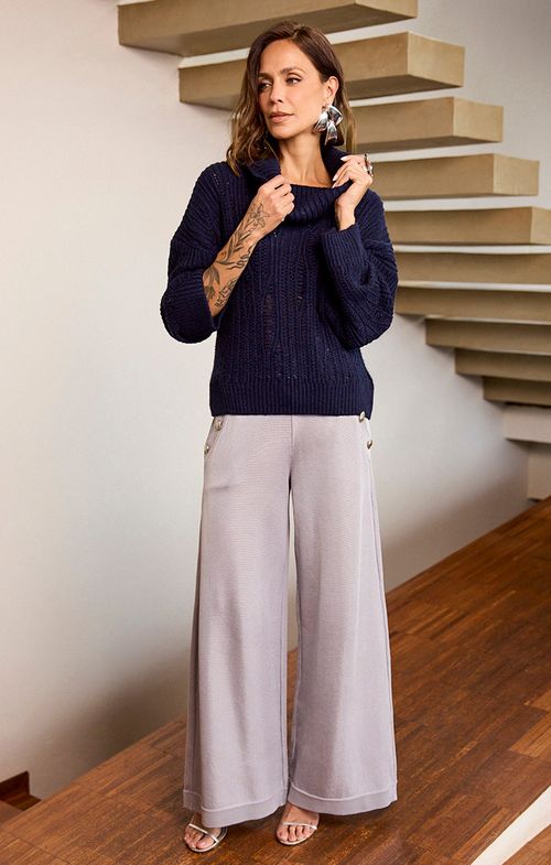 Look Tricot Gola Alta Botões