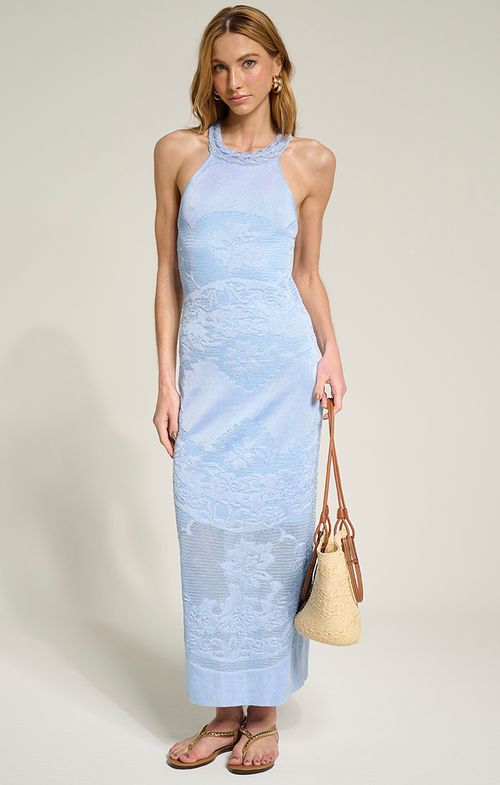 Vestido Tricot Midy Flores Trança