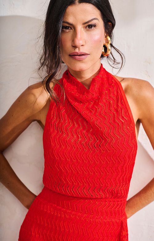 Blusa Tricot Transparência Zig Alça Laço