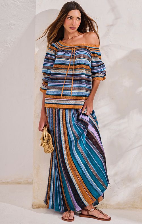 Look Tricot Plissado Colorido