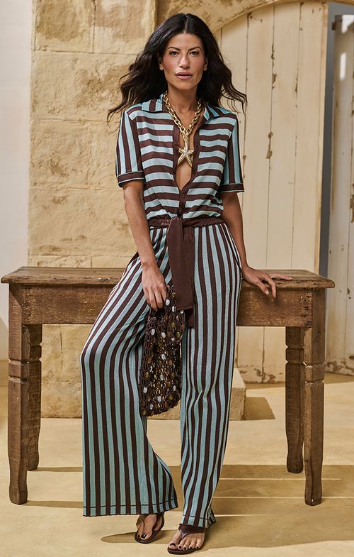 Calça Tricot Pantalona Listras